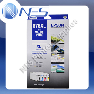Epson Genuine #676XL High Yield 4x Ink Value Pack for WorkForce WP-4530/WP-4540
